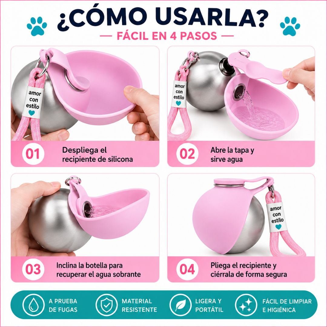 Botella de Agua Portátil 2 en 1 para Perros
