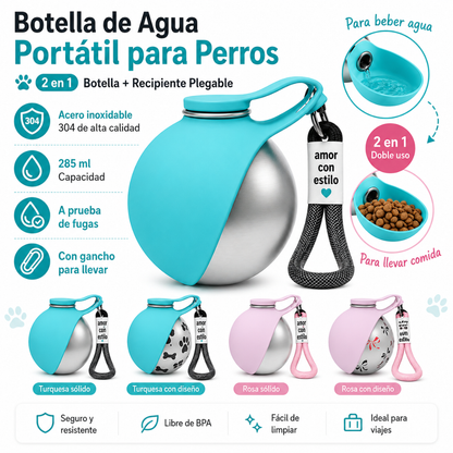 Botella de Agua Portátil 2 en 1 para Perros